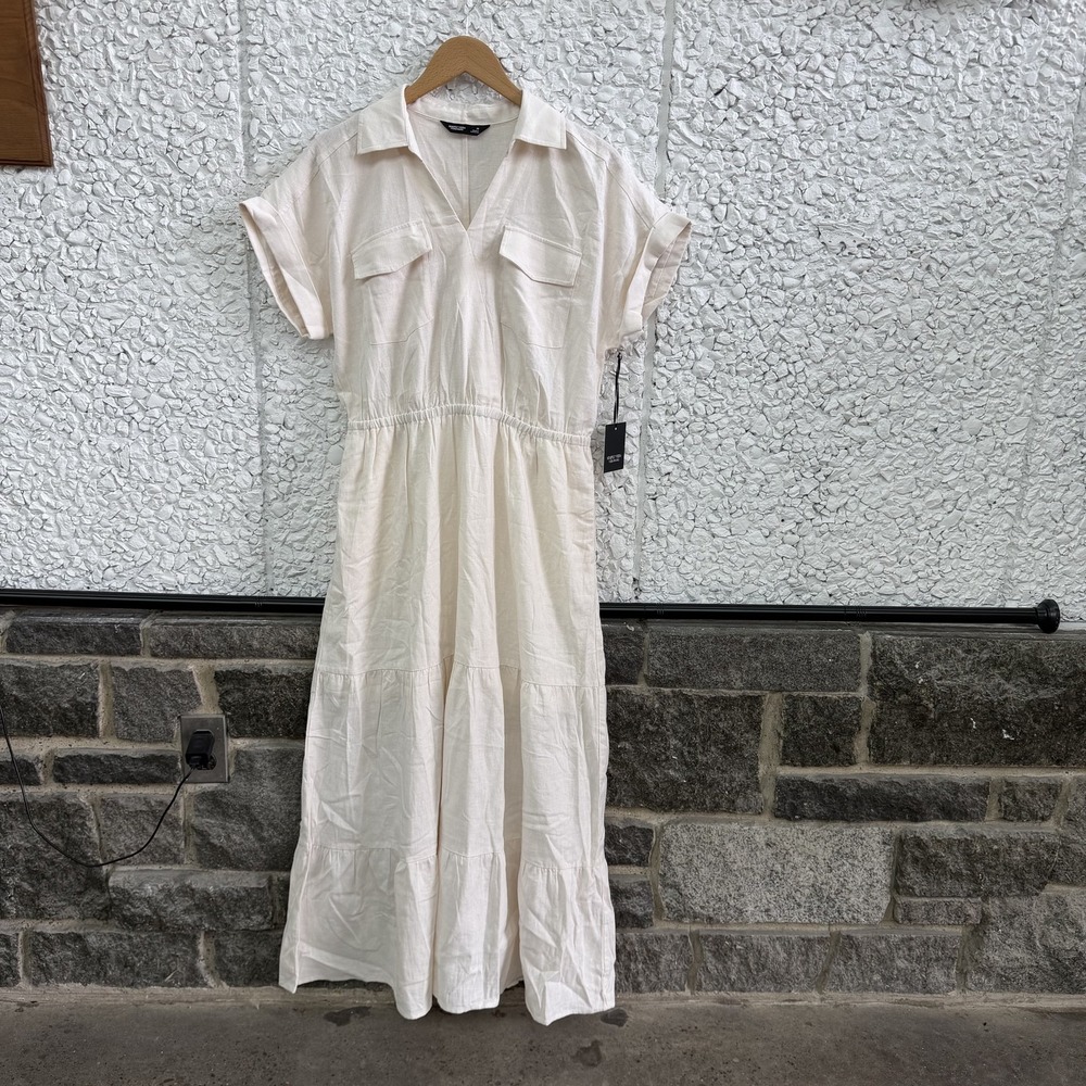 Simply Vera Vera Wang Shirt Dress Womens M White Short Sleeve Tiered Linen Maxi